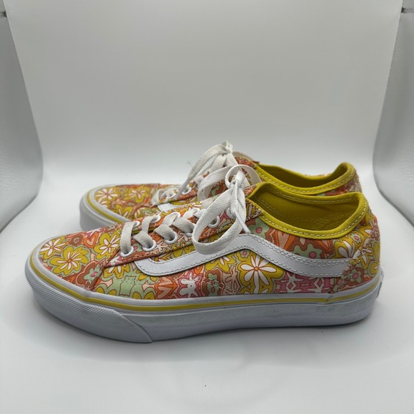 Vans Old Skool Floral Print‎ Yellow 60s groovy Women Size 6.5 psychedelic trippy - Picture 2 of 6